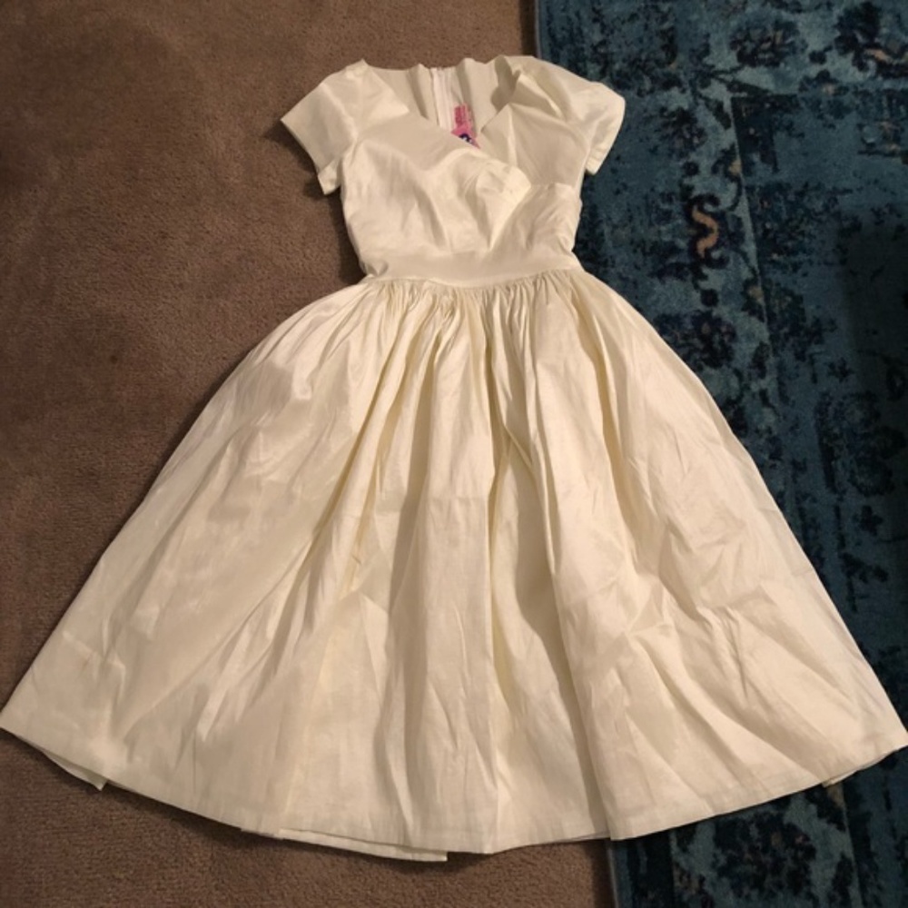 Pinup Couture Ava Swing Dress in Ivory Taffeta